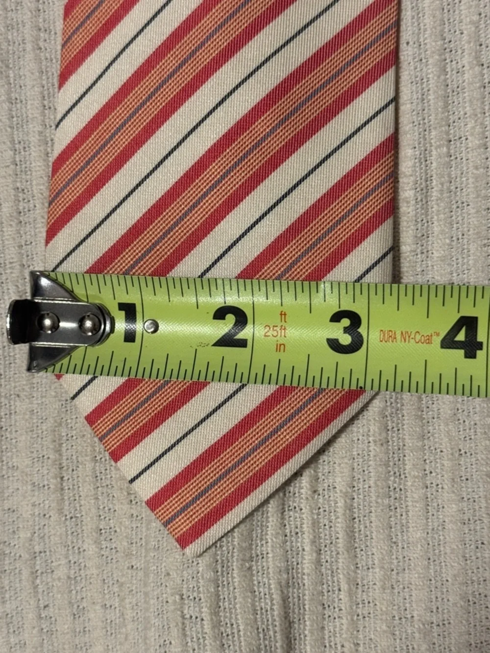 Vintage Christian Dior Monsieur Tie - Cream Coral Salmon Stripe Made France